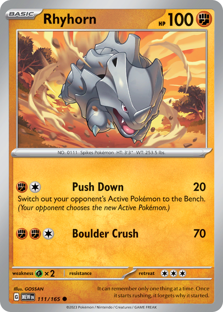 111/165 - Rhyhorn - [Common] - Reverse Holo