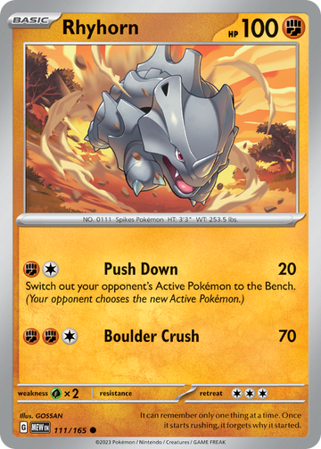 111/165 - Rhyhorn - [Common] - Reverse Holo