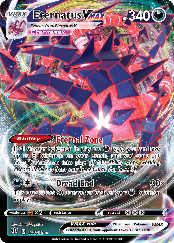 Pokémonkaart 117/189 - Eternatus VMAX - Darkness Ablaze - [Rare Holo VMAX]