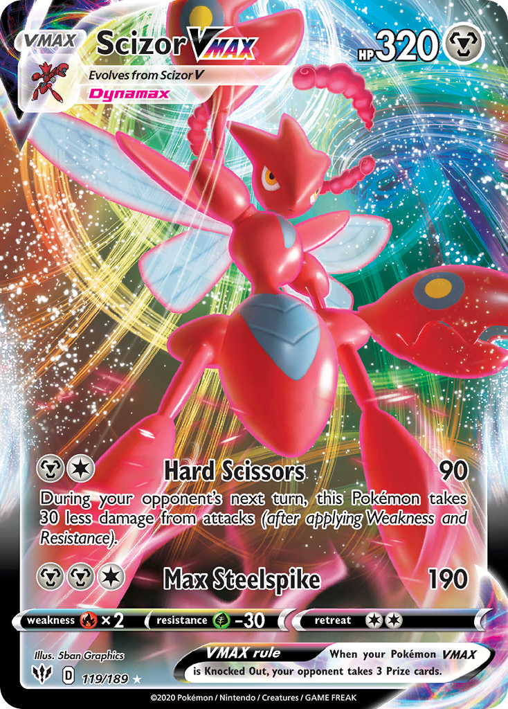 Pokémonkaart 119/189 - Scizor VMAX - Darkness Ablaze - [Rare Holo VMAX]