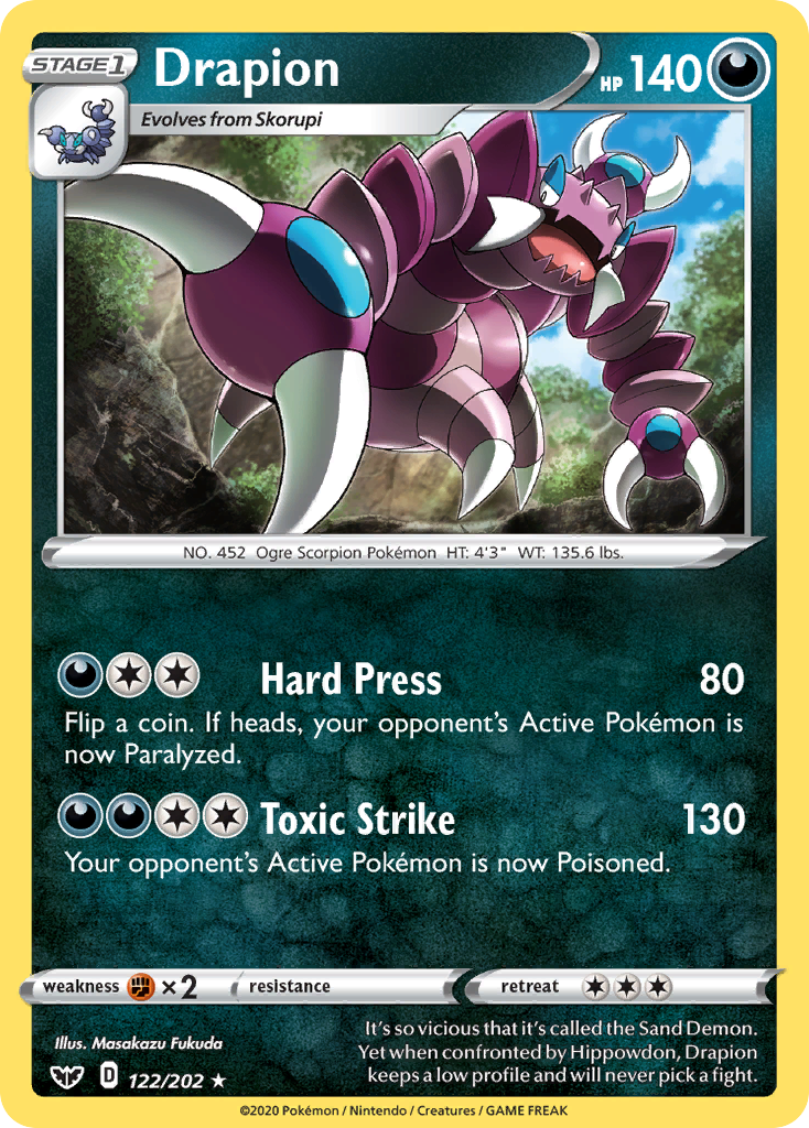 Pokémonkaart 122/202 - Drapion - Sword & Shield - [Rare]