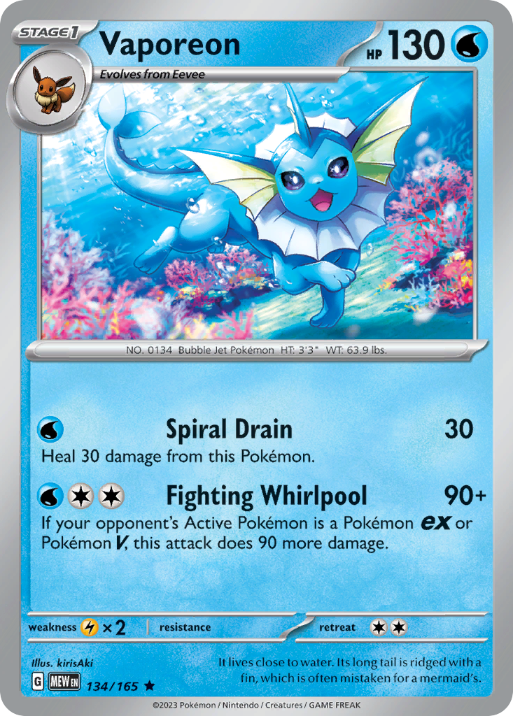 134/165 - Vaporeon - [Rare] - Reverse Holo