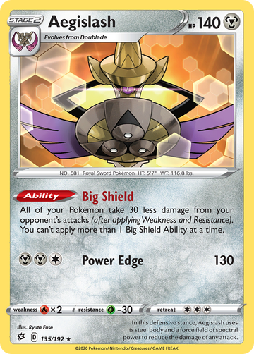 135/192 - Aegislash - [Rare] - Reverse Holo
