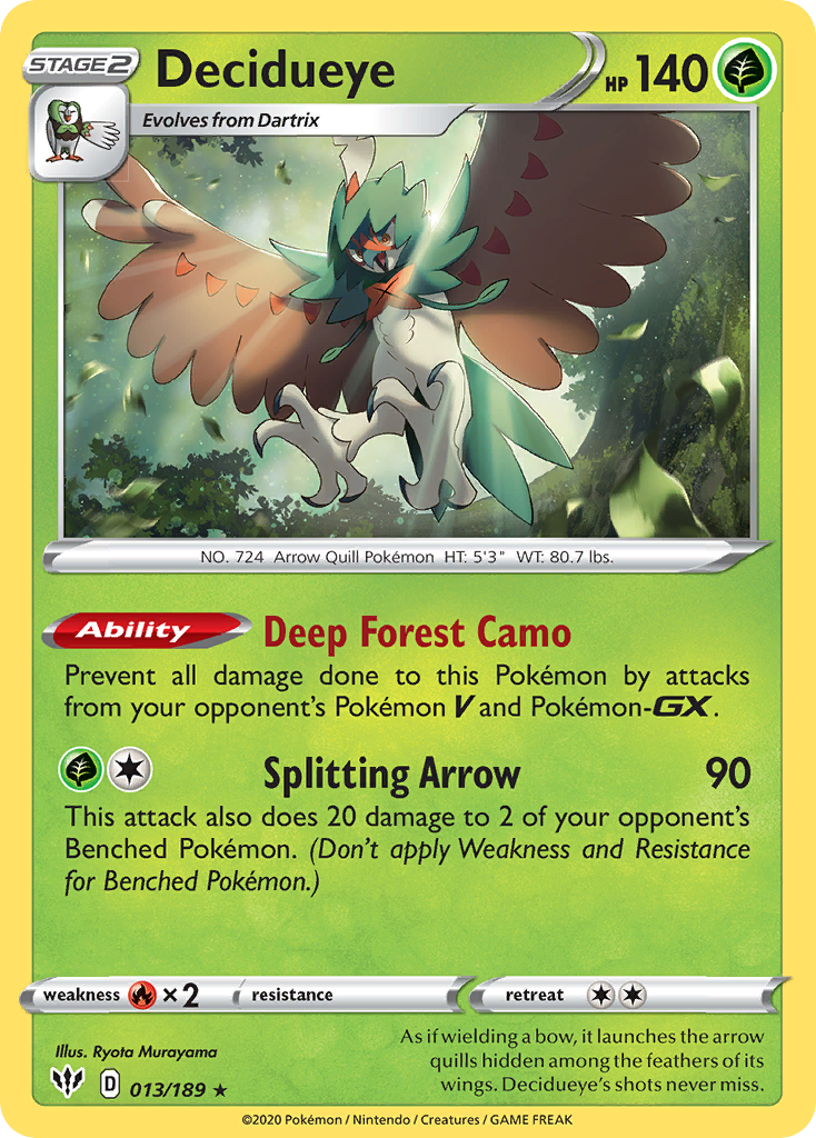 Pokémonkaart 013/189 - Decidueye - Darkness Ablaze - [Rare Holo]