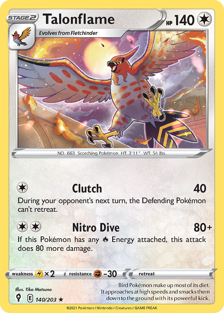 Pokémonkaart 140/203 - Talonflame - Evolving Skies - [Rare]