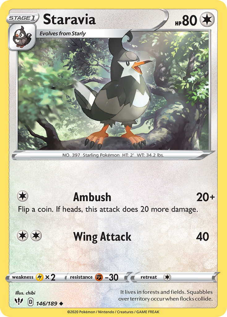 Pokémonkaart 146/189 - Staravia - Darkness Ablaze - [Uncommon]