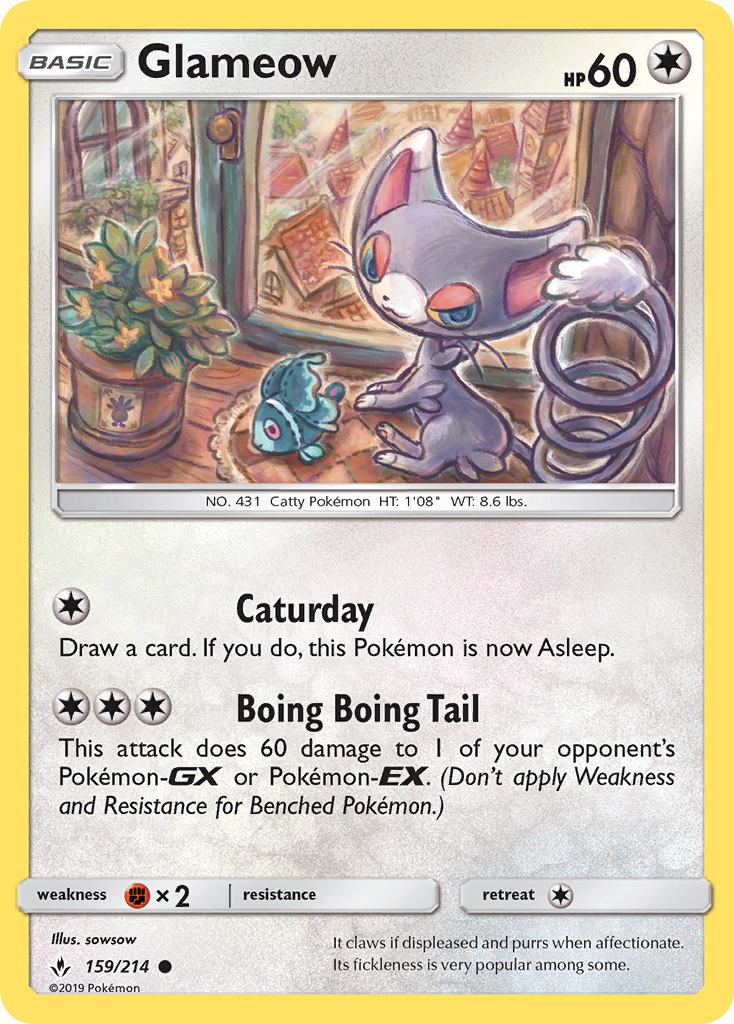 Pokémonkaart 159/214 - Glameow - Unbroken Bonds - [Common]