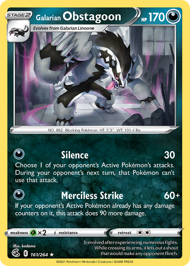 Pokémonkaart 161/264 - Galarian Obstagoon - Fusion Strike - [Rare Holo]