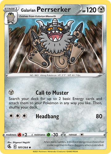 Pokémonkaart 181/264 - Galarian Perrserker - Fusion Strike - [Uncommon]