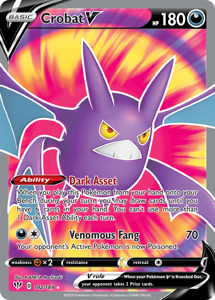 Pokémonkaart 182/189 - Crobat V - Darkness Ablaze - [Rare Ultra]