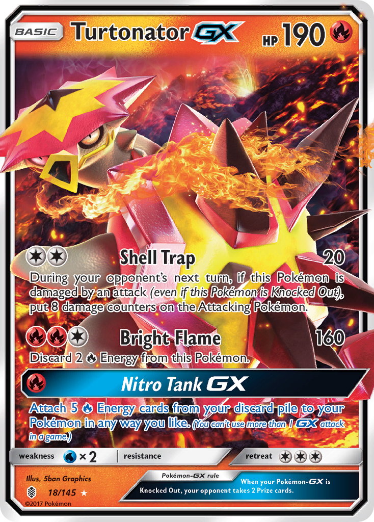 Pokémonkaart 018/145 - Turtonator-GX - Guardians Rising - [Rare Holo GX]