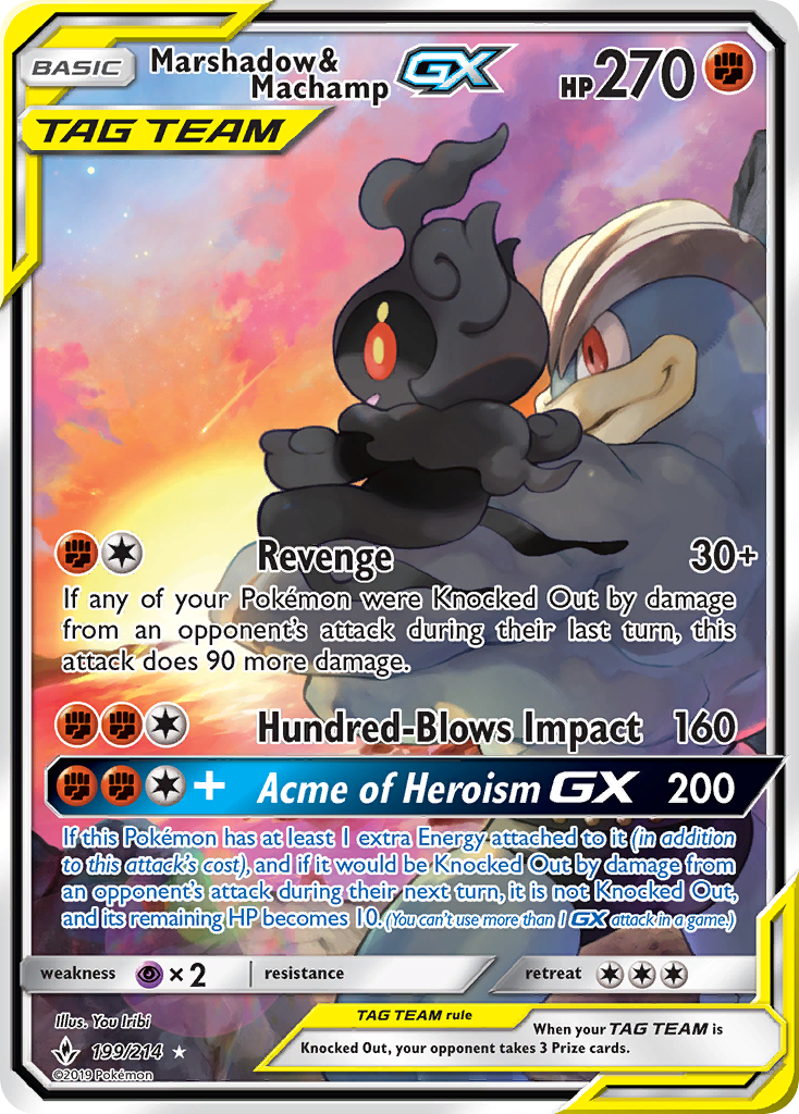 Pokémonkaart 199/214 - Marshadow & Machamp-GX - Unbroken Bonds - [Rare Ultra]