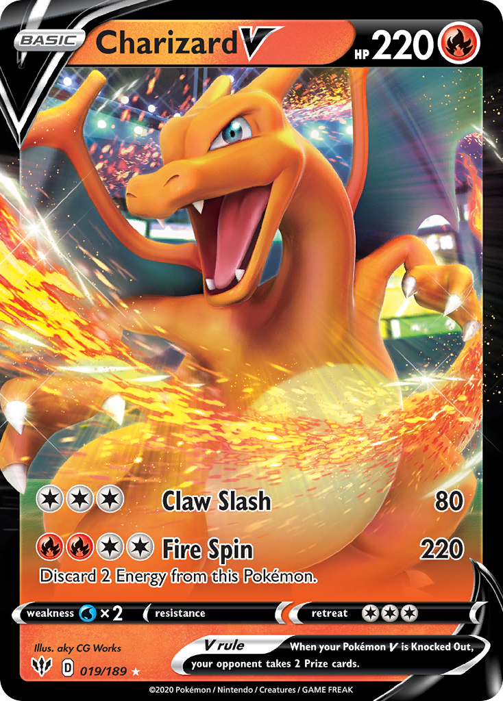 Pokémonkaart 019/189 - Charizard V - Darkness Ablaze - [Rare Holo V]