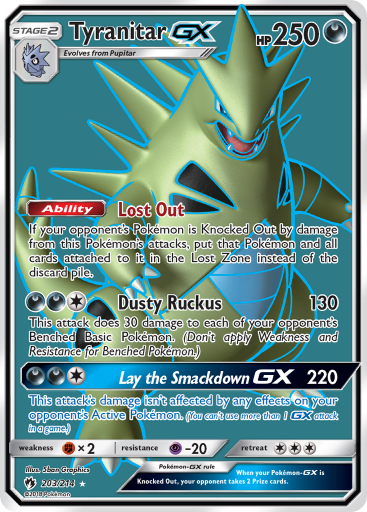 Pokémonkaart 203/214 - Tyranitar-GX - Lost Thunder - [Rare Ultra]