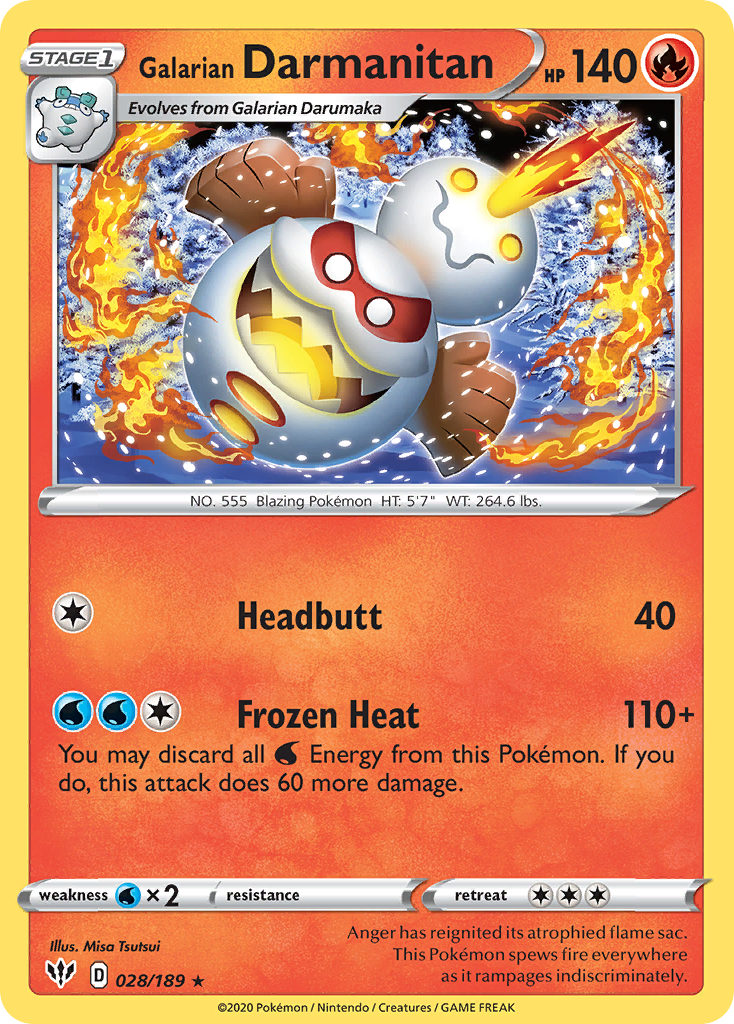 Pokémonkaart 028/189 - Galarian Darmanitan - Darkness Ablaze - [Rare]