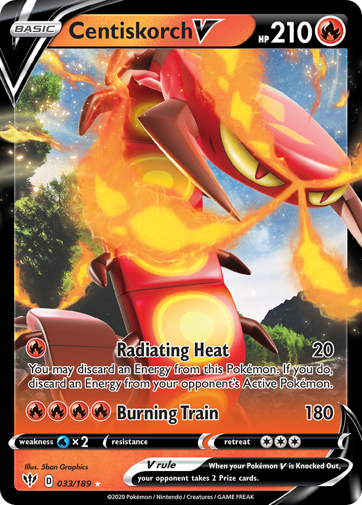 Pokémonkaart 033/189 - Centiskorch V - Darkness Ablaze - [Rare Holo V]