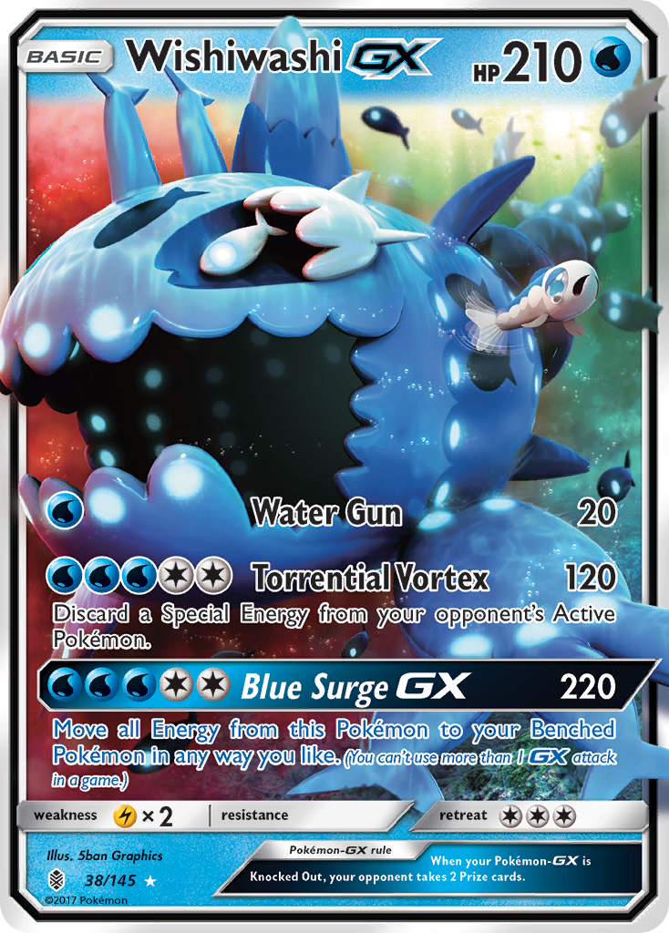 Pokémonkaart 038/145 - Wishiwashi-GX - Guardians Rising - [Rare Holo GX]