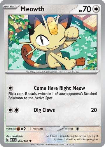 052/165 - Meowth - [Common] - Reverse Holo