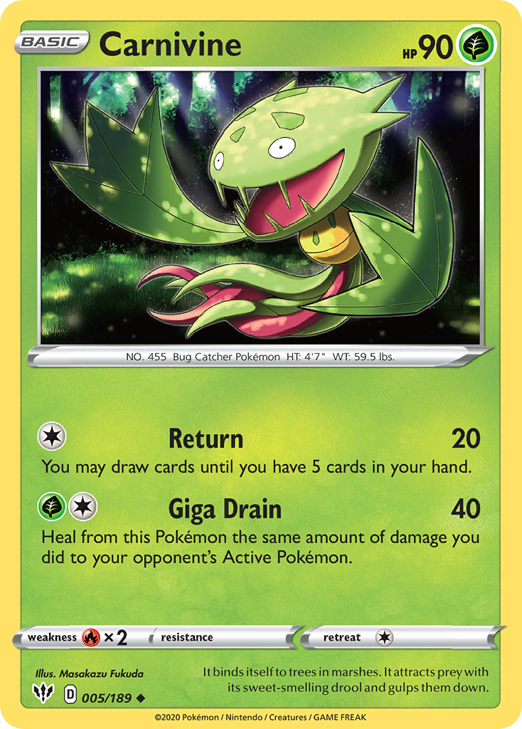 Pokémonkaart 005/189 - Carnivine - Darkness Ablaze - [Uncommon]