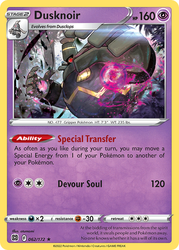 062/172 - Dusknoir - Reverse Holo - [Rare Holo]