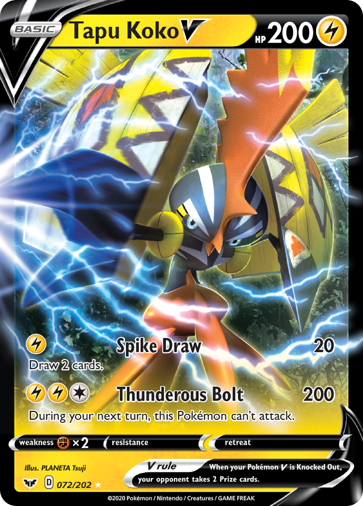 Pokémonkaart 072/202 - Tapu Koko V - Sword & Shield - [Rare Holo V]