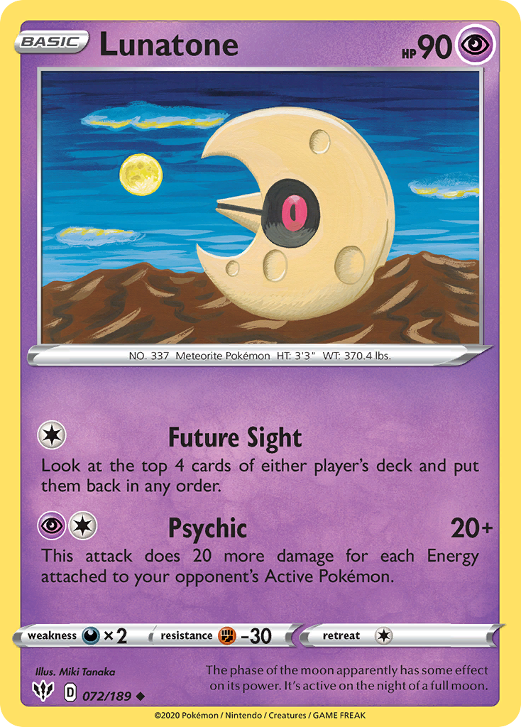 Pokémonkaart 072/189 - Lunatone - Darkness Ablaze - [Uncommon]