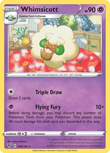 076/185 - Whimsicott - Reverse Holo - [Rare]