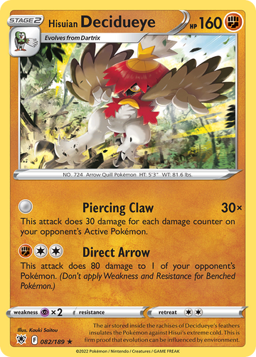 082/189 - Hisuian Decidueye - Reverse Holo - [Rare Holo]