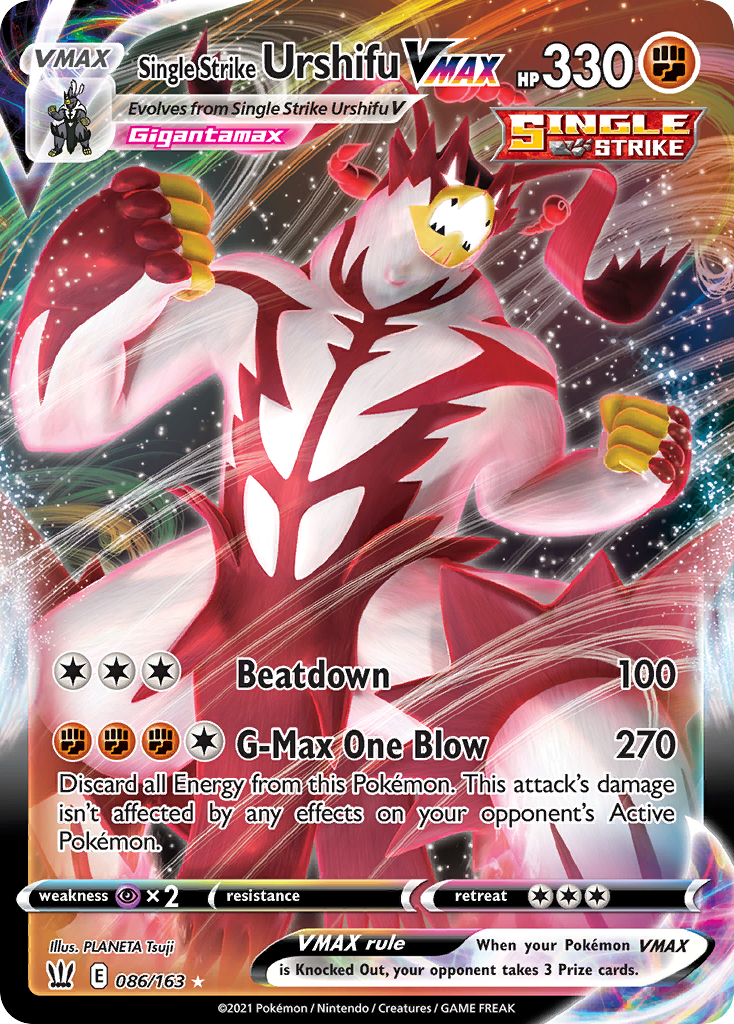 Pokémonkaart 086/163 - Single Strike Urshifu VMAX - Battle Styles - [Rare Holo VMAX]