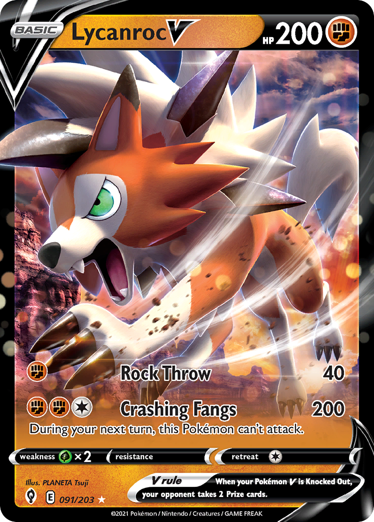 Pokémonkaart 091/203 - Lycanroc V - Evolving Skies - [Rare Holo V]