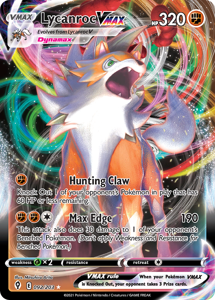 Pokémonkaart 092/203 - Lycanroc VMAX - Evolving Skies - [Rare Holo VMAX]