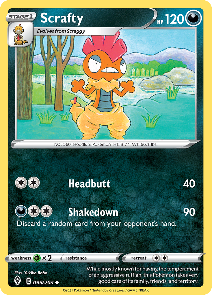 Pokémonkaart 099/203 - Scrafty - Evolving Skies - [Uncommon]