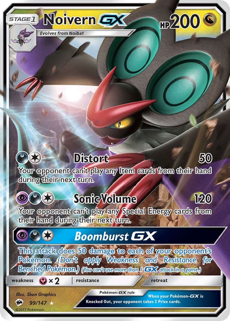 Pokémonkaart 099/147 - Noivern-GX - Burning Shadows - [Rare Holo GX]