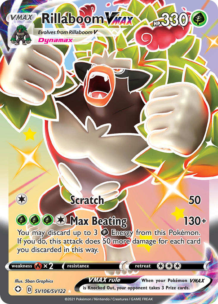 Pokémonkaart SV106/SV122 - Rillaboom VMAX - Shiny Vault - [Rare Holo VMAX]
